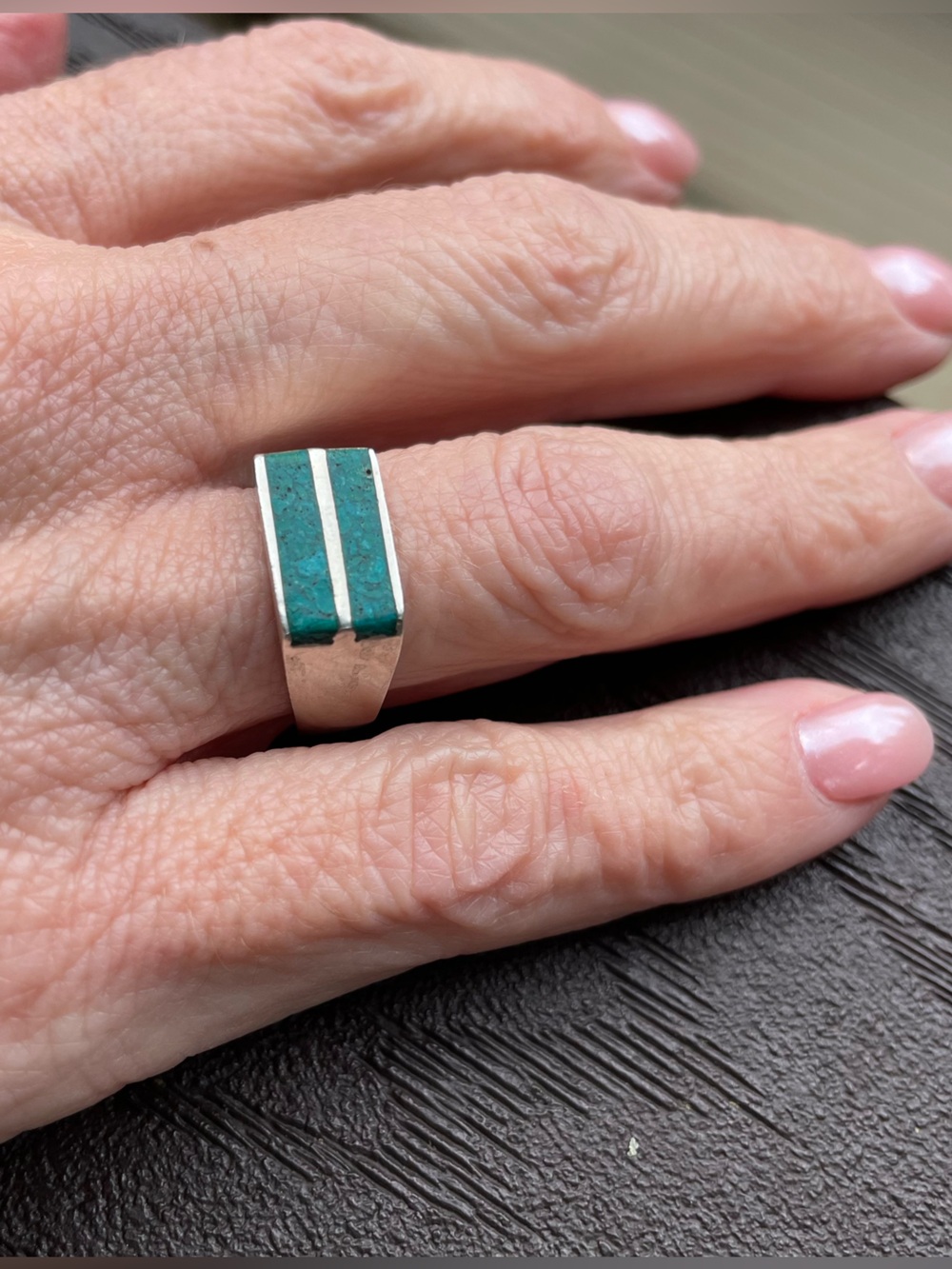 Vintage Mexican Signed Turquoise Signet Minimalist Ring in Sterling Silver, 6.5 - Picture 7 of 15